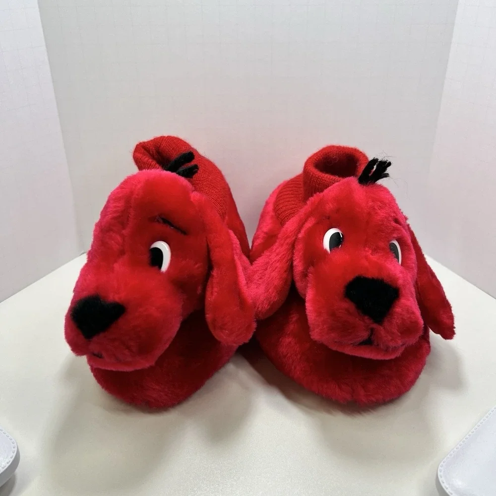 Vintage Clifford Big Red Dog Plush Slippers Kids XL 11-12 Red Scholastic 2002‎